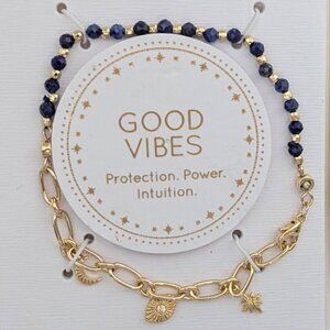 Brand New Unwritten/Sodalite, "Good Vibes" Gold Dipped Bracelet/Minimalist/BOHO